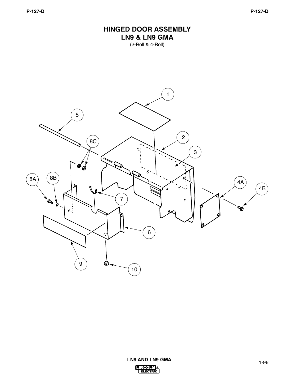 Hinged door assembly ln9 & ln9 gma | Lincoln Electric IM294 LN-9 SEMIAUTOMATIC WIRE FEEDER User Manual | Page 76 / 148