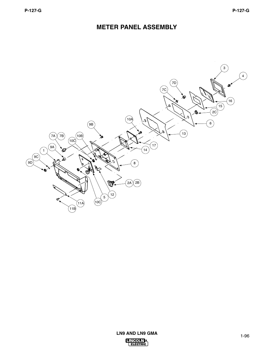 Meter panel assembly | Lincoln Electric IM294 LN-9 SEMIAUTOMATIC WIRE FEEDER User Manual | Page 82 / 148