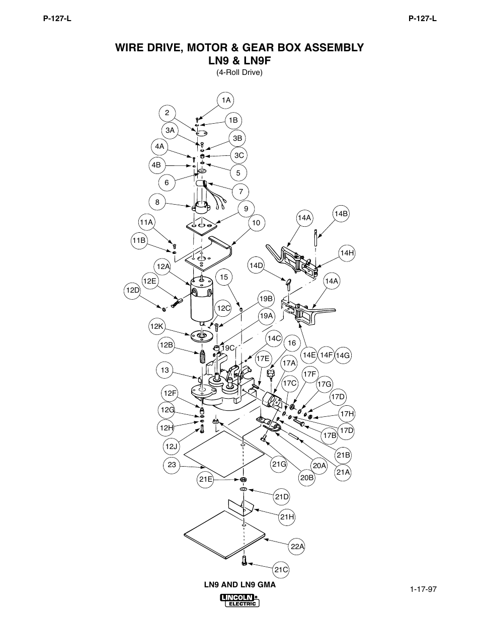 Wire drive, motor & gear box assembly ln9 & ln9f | Lincoln Electric IM294 LN-9 SEMIAUTOMATIC WIRE FEEDER User Manual | Page 96 / 148