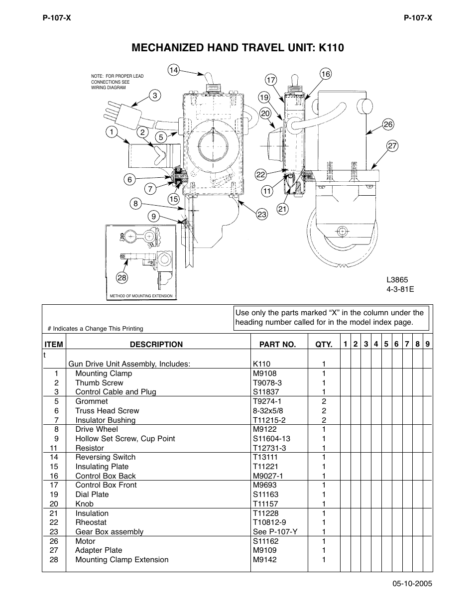 Mechanized hand travel unit: k110 | Lincoln Electric IM274 LN-8 SEMIAUTOMATIC WIRE FEEDER User Manual | Page 120 / 140