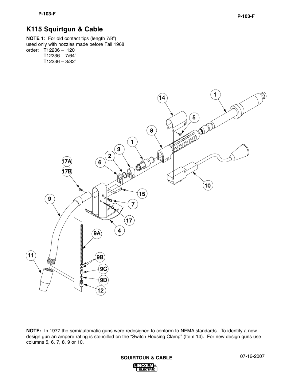 K115 squirtgun & cable | Lincoln Electric IM274 LN-8 SEMIAUTOMATIC WIRE FEEDER User Manual | Page 64 / 140