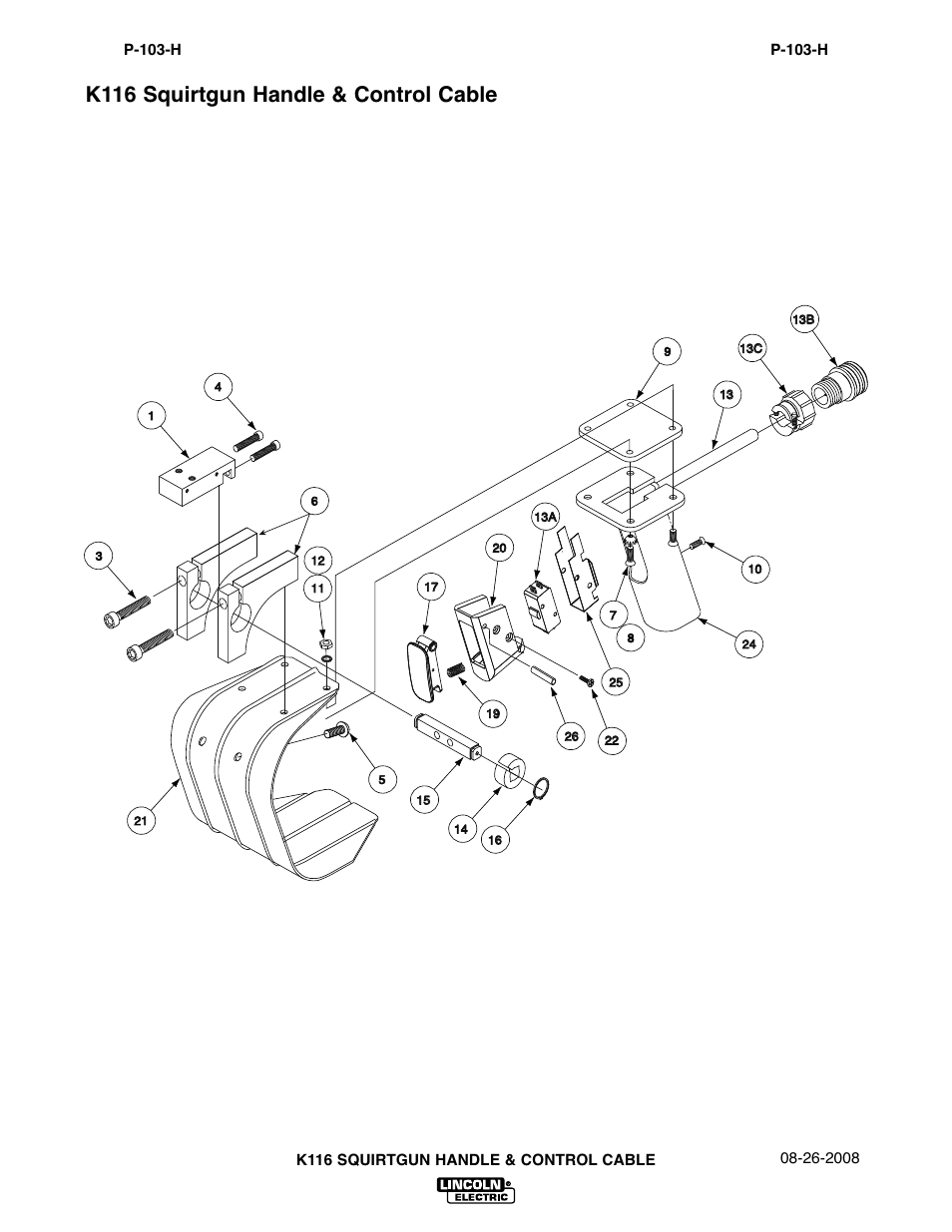 K116 squirtgun handle & control cable | Lincoln Electric IM274 LN-8 SEMIAUTOMATIC WIRE FEEDER User Manual | Page 68 / 140