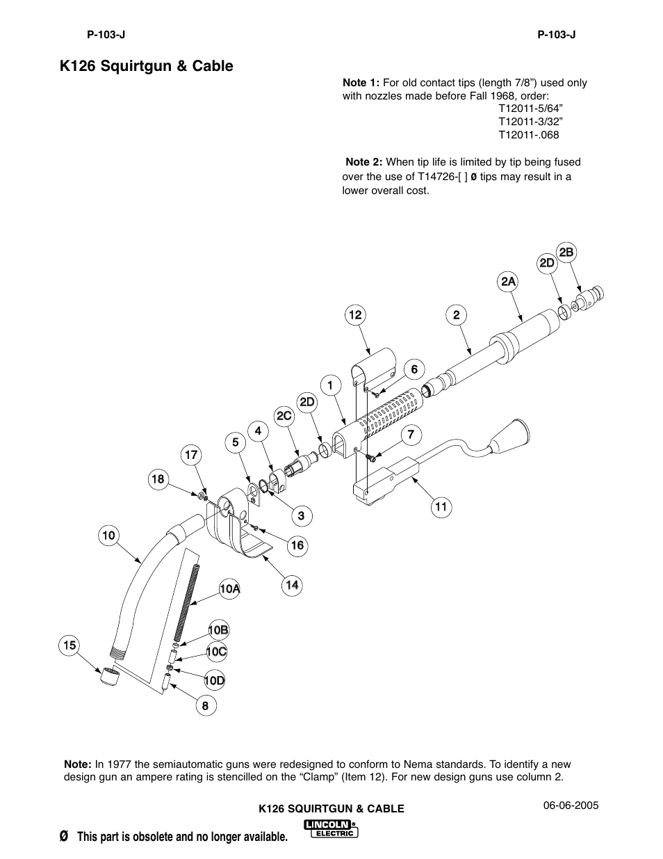 K126 squirtgun & cable | Lincoln Electric IM274 LN-8 SEMIAUTOMATIC WIRE FEEDER User Manual | Page 70 / 140