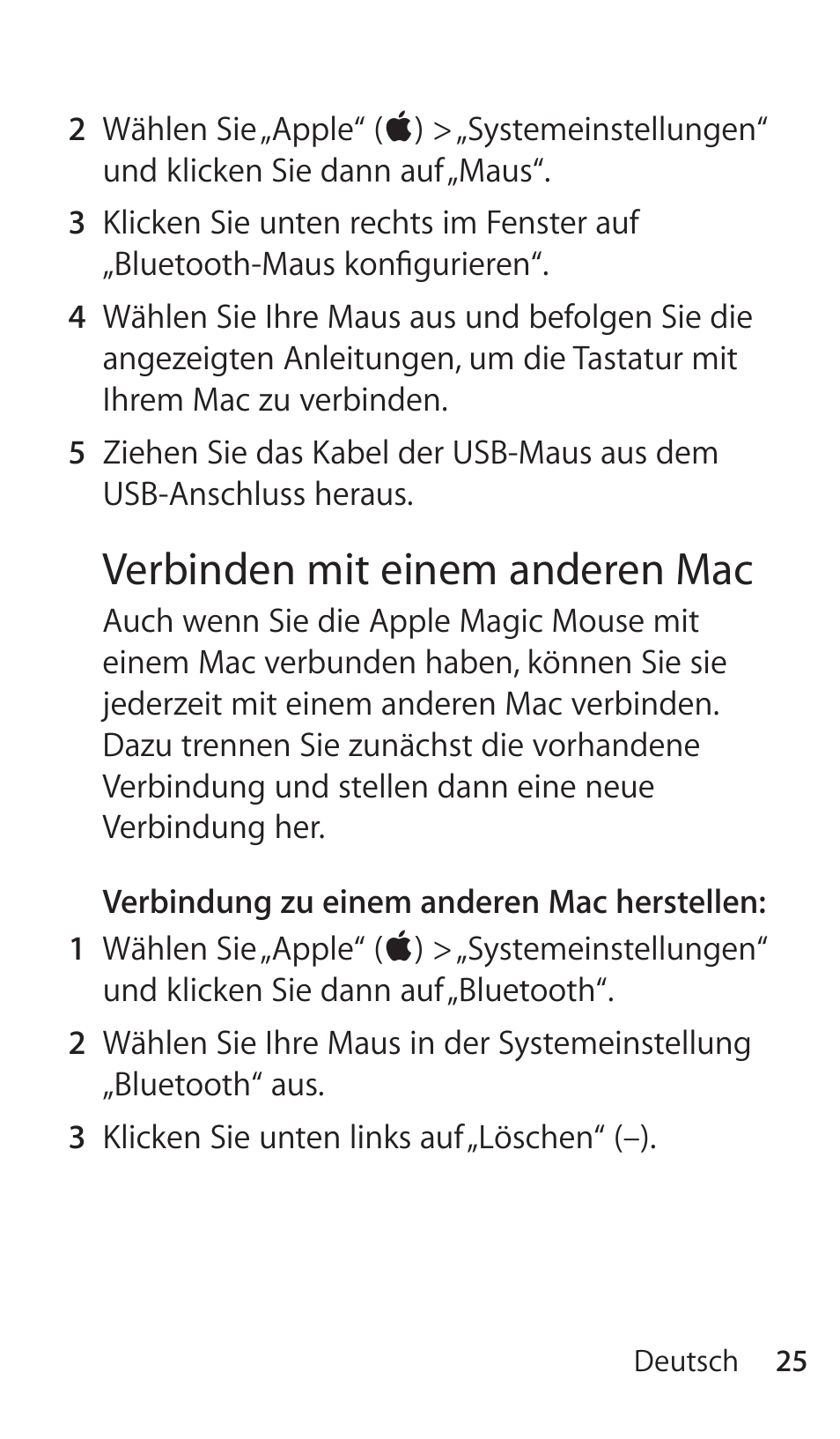 Verbinden mit einem anderen mac | Apple Magic Mouse User Manual | Page 25 / 46