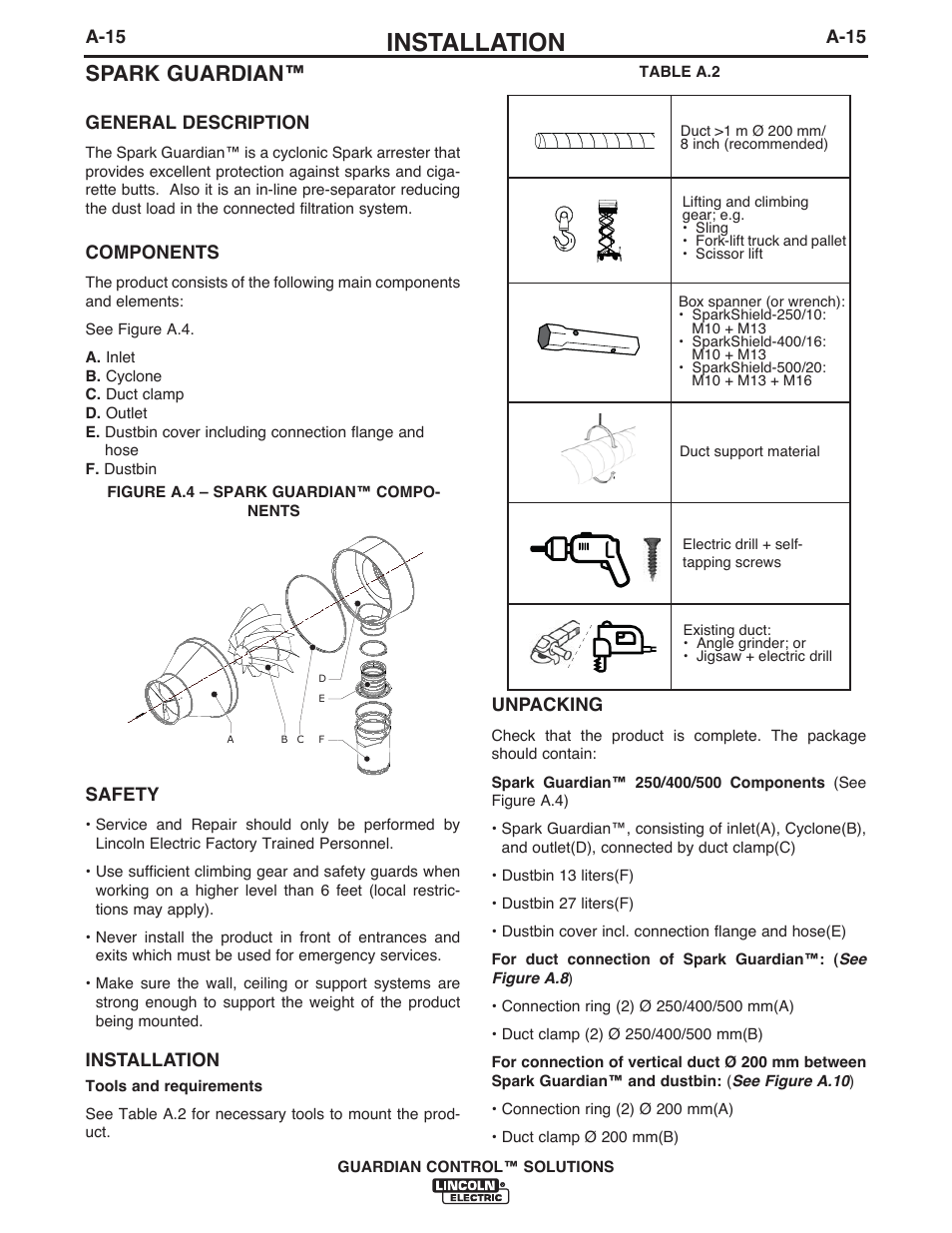 Installation, Spark guardian | Lincoln Electric P709 GUARDIAN CONTROL SOLUTIONS User Manual | Page 22 / 80