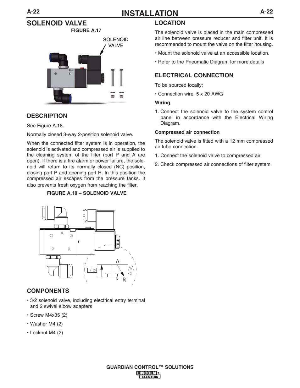 Installation, Solenoid valve | Lincoln Electric P709 GUARDIAN CONTROL SOLUTIONS User Manual | Page 29 / 80