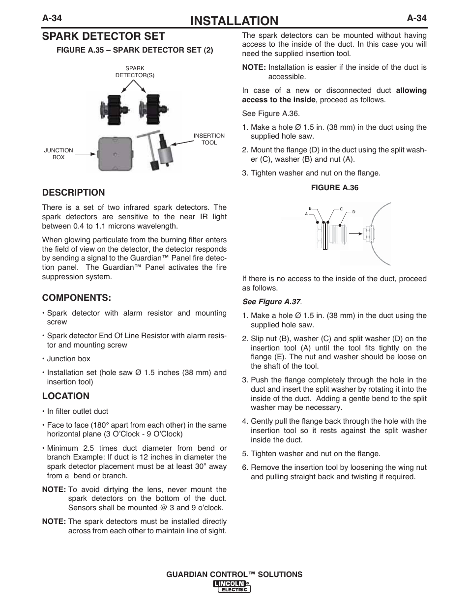 Installation, Spark detector set | Lincoln Electric P709 GUARDIAN CONTROL SOLUTIONS User Manual | Page 41 / 80