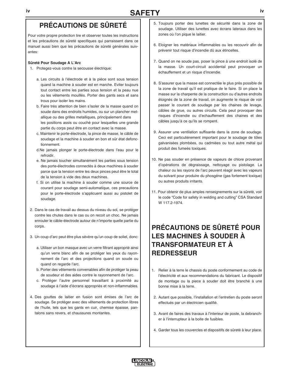 Safety, Précautions de sûreté | Lincoln Electric P709 GUARDIAN CONTROL SOLUTIONS User Manual | Page 5 / 80
