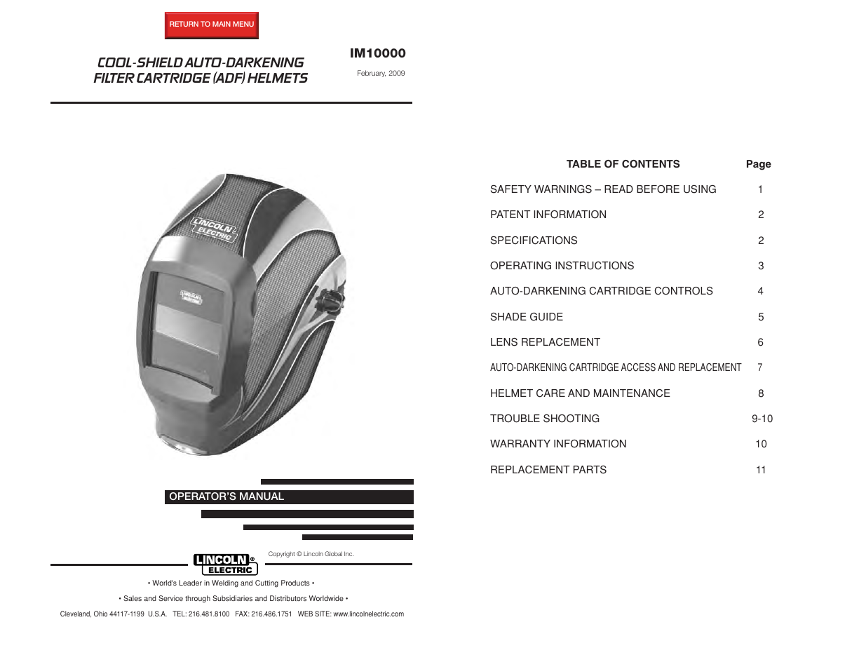 Lincoln Electric IM10000 Cool-Shield Helmet User Manual | 14 pages