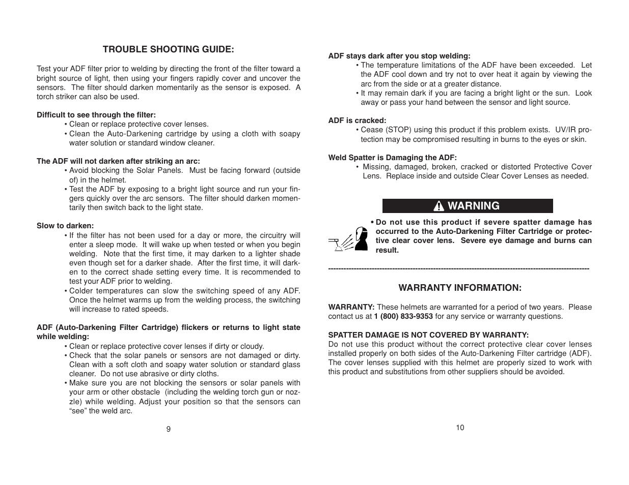 Warning | Lincoln Electric IM10000 Cool-Shield Helmet User Manual | Page 11 / 14