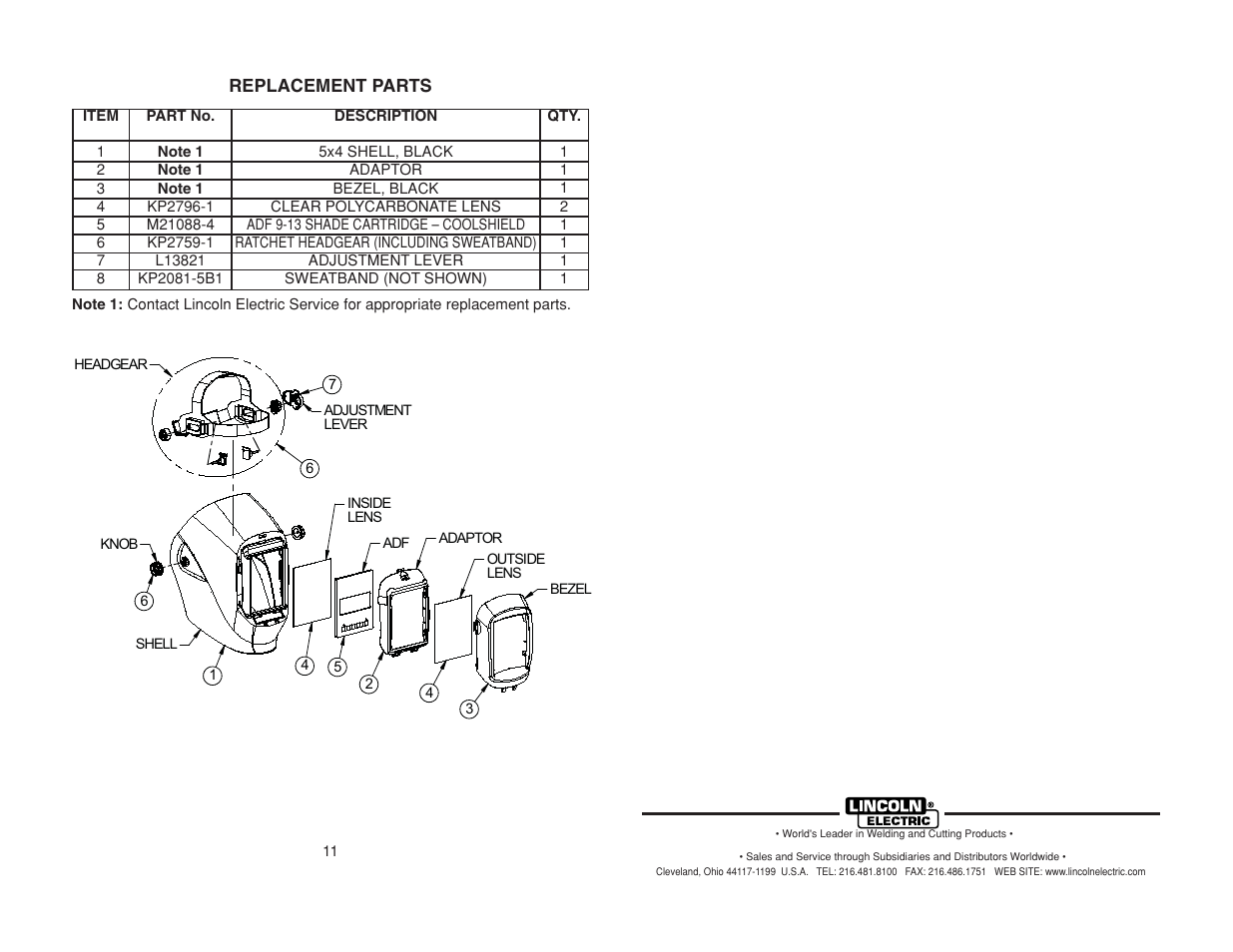 Lincoln Electric IM10000 Cool-Shield Helmet User Manual | Page 13 / 14