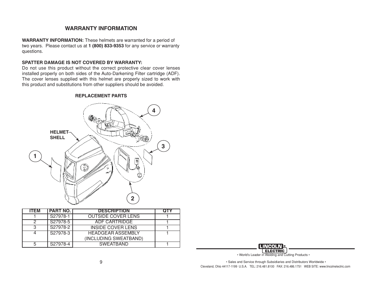 Lincoln Electric IM10001 AUTO-DARKENING HELMET User Manual | Page 11 / 12