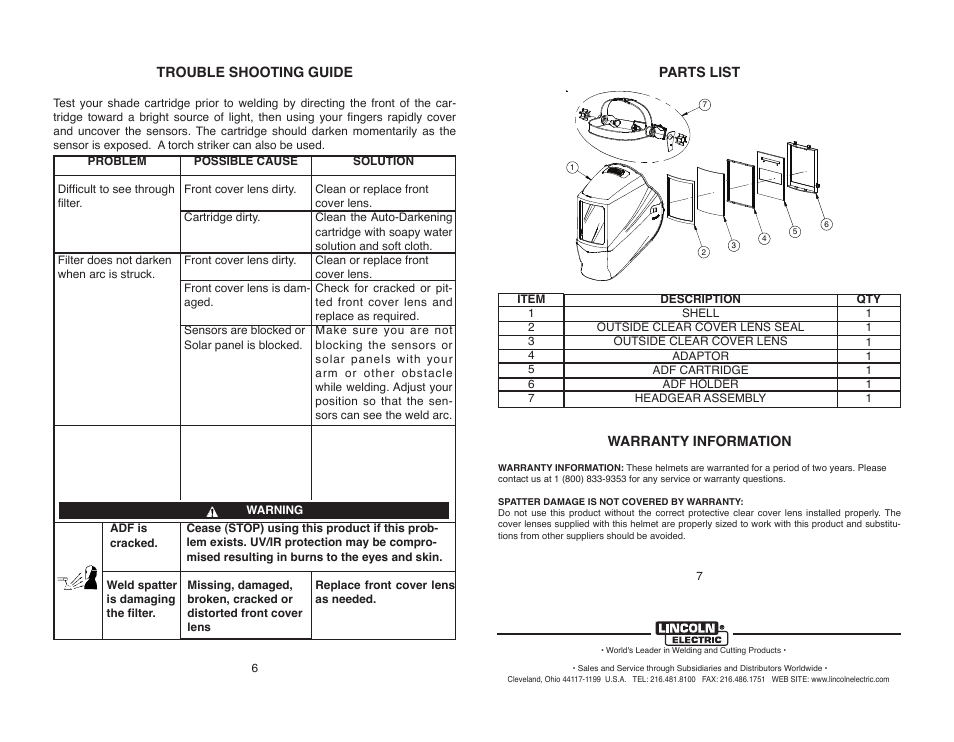 Lincoln Electric IM10086 SHADE 11 AUTO-DARKENING HELMET User Manual | Page 8 / 8