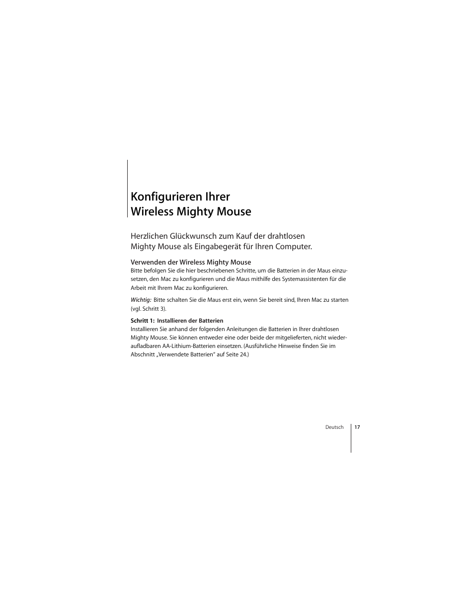 Konfigurieren ihrer wireless mighty mouse, Verwenden der wireless mighty mouse | Apple Mighty Mouse (Drahtlose) User Manual | Page 17 / 101