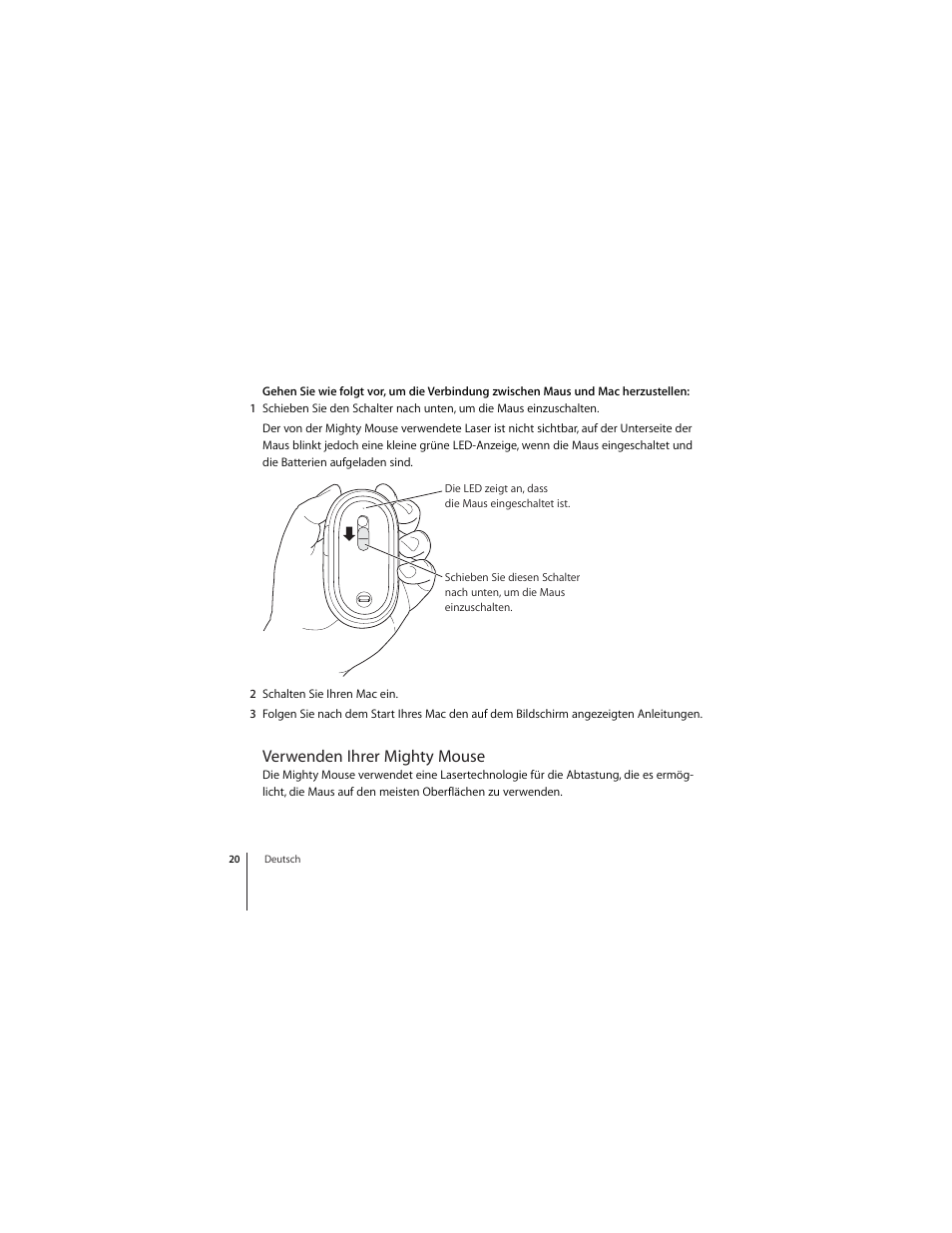 Verwenden ihrer mighty mouse | Apple Mighty Mouse (Drahtlose) User Manual | Page 20 / 101