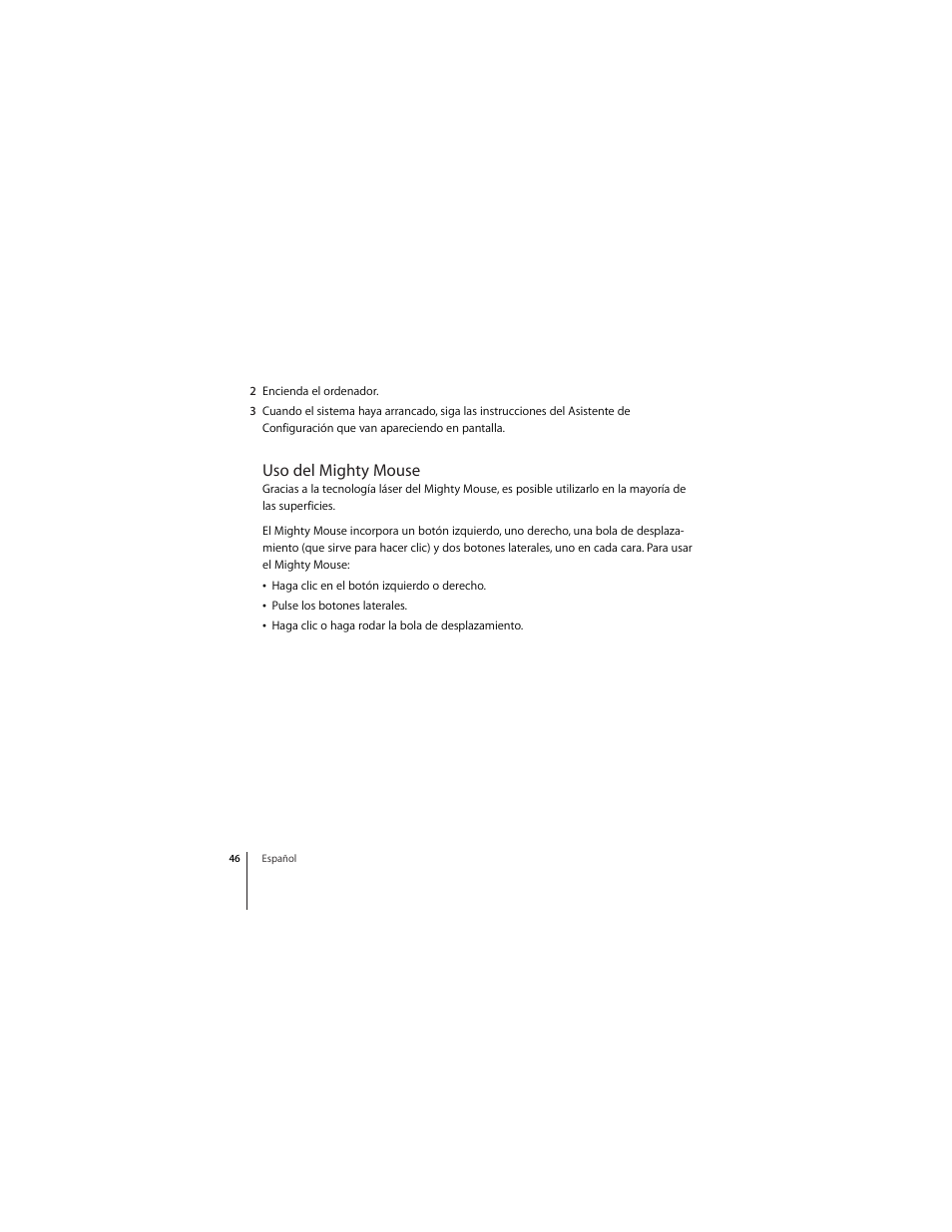 Uso del mighty mouse | Apple Mighty Mouse (Drahtlose) User Manual | Page 46 / 101