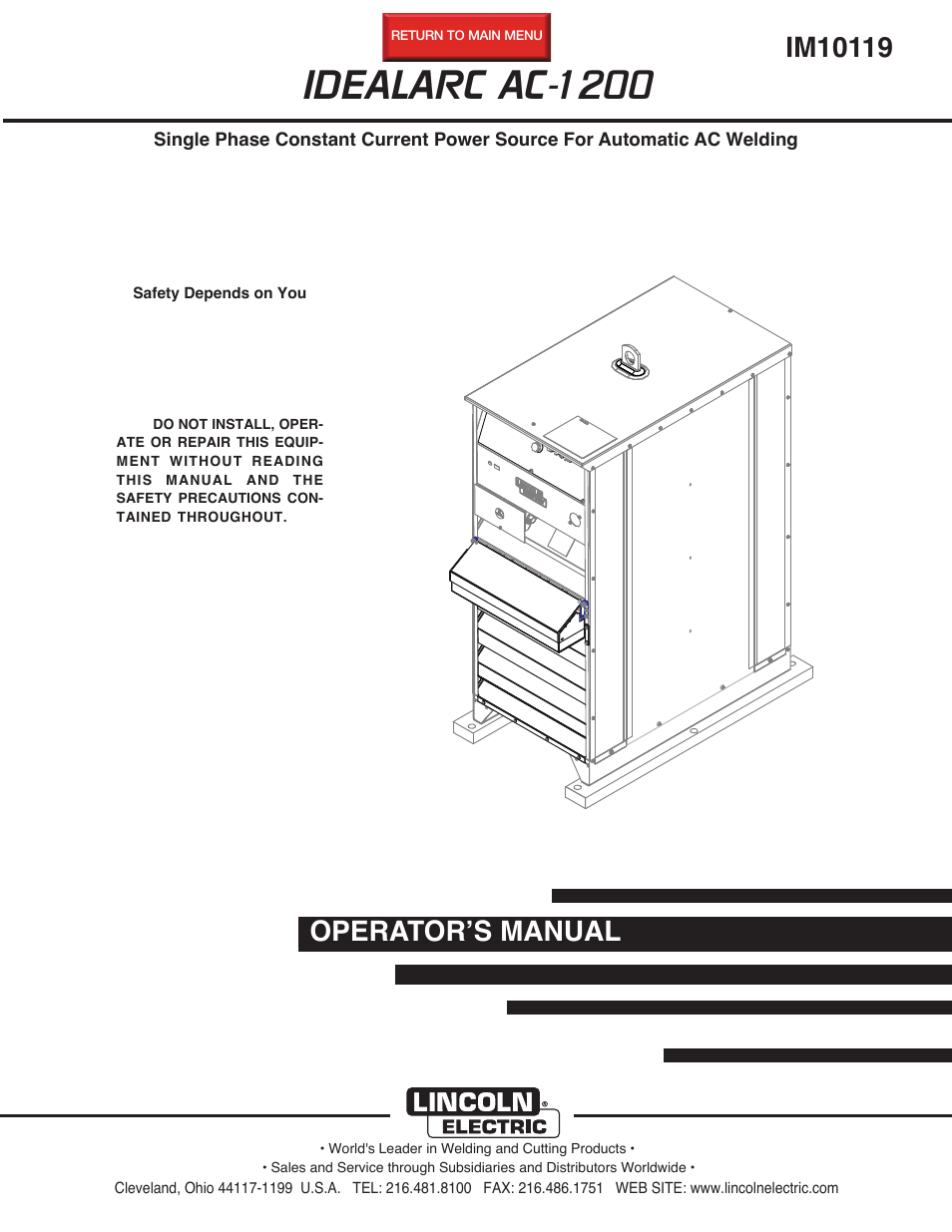 Lincoln Electric IM10119 IDEALARC AC-1200 User Manual | 25 pages