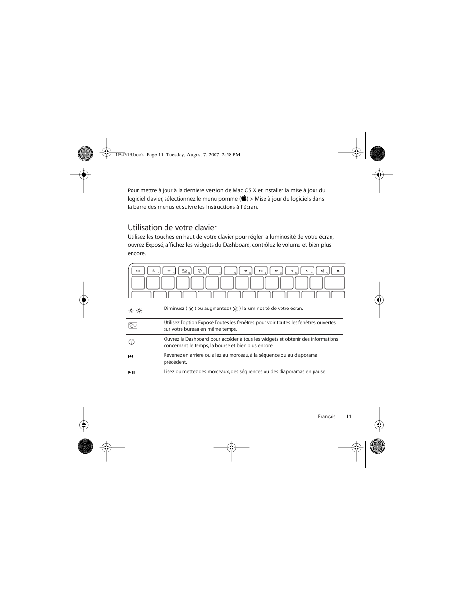 Utilisation de votre clavier | Apple Wireless Keyboard (2007) User Manual | Page 11 / 48