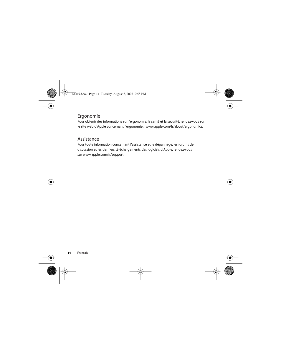 Ergonomie, Assistance | Apple Wireless Keyboard (2007) User Manual | Page 14 / 48