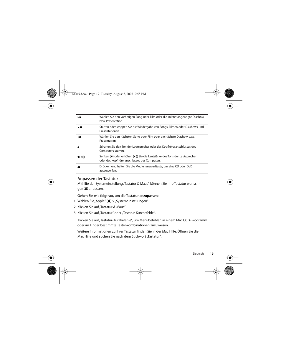 Anpassen der tastatur | Apple Wireless Keyboard (2007) User Manual | Page 19 / 48