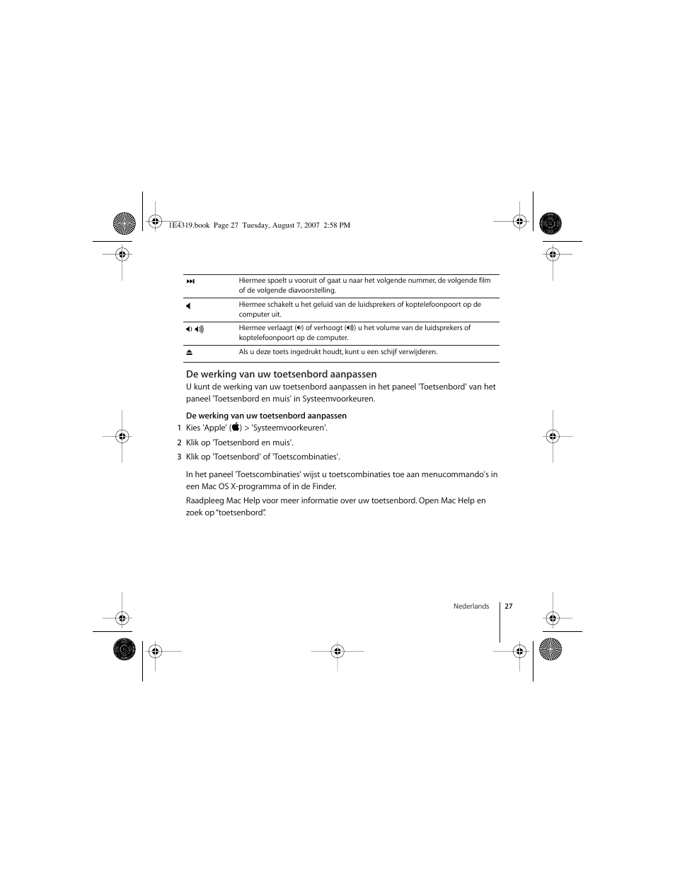 De werking van uw toetsenbord aanpassen | Apple Wireless Keyboard (2007) User Manual | Page 27 / 48