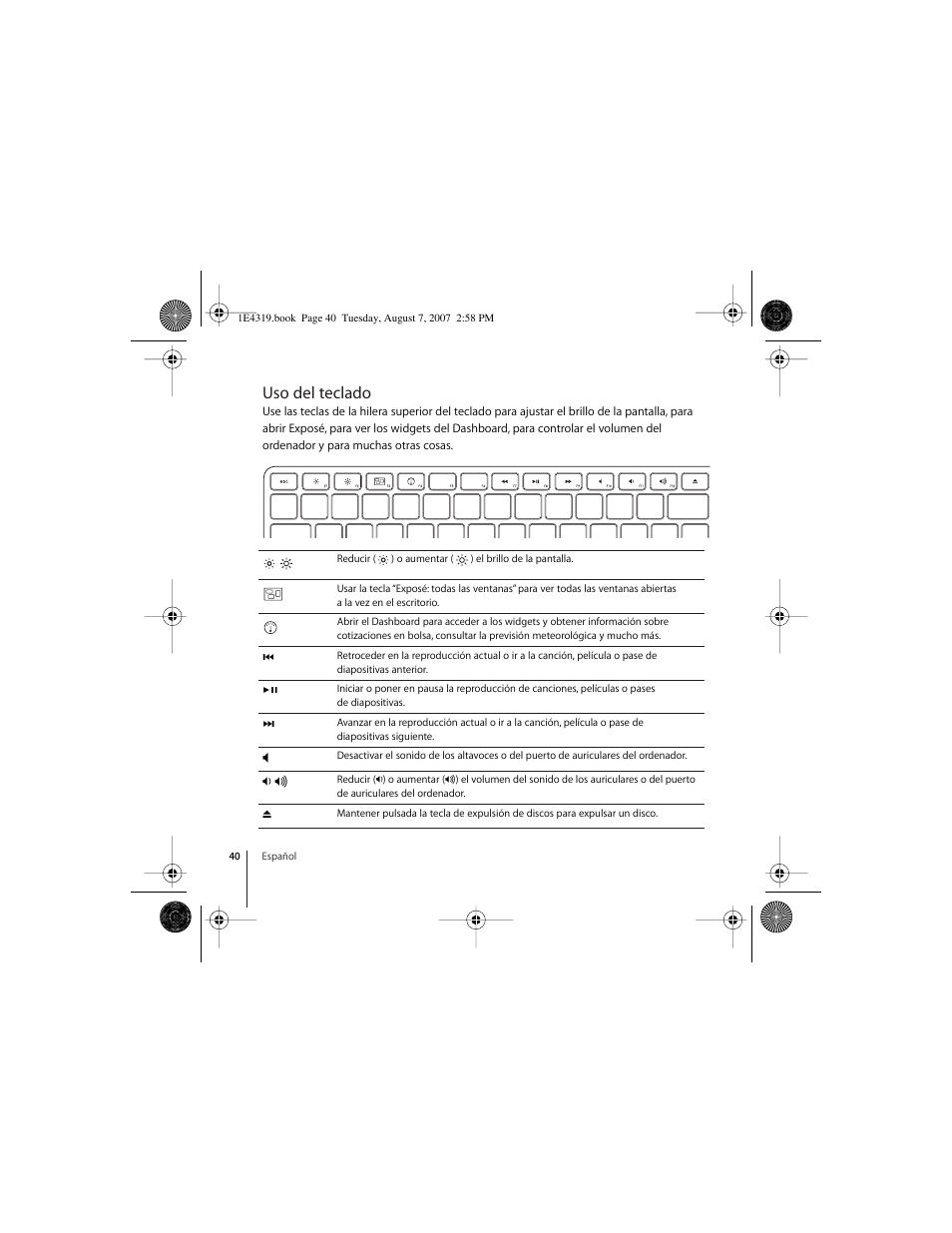 Uso del teclado | Apple Wireless Keyboard (2007) User Manual | Page 40 / 48