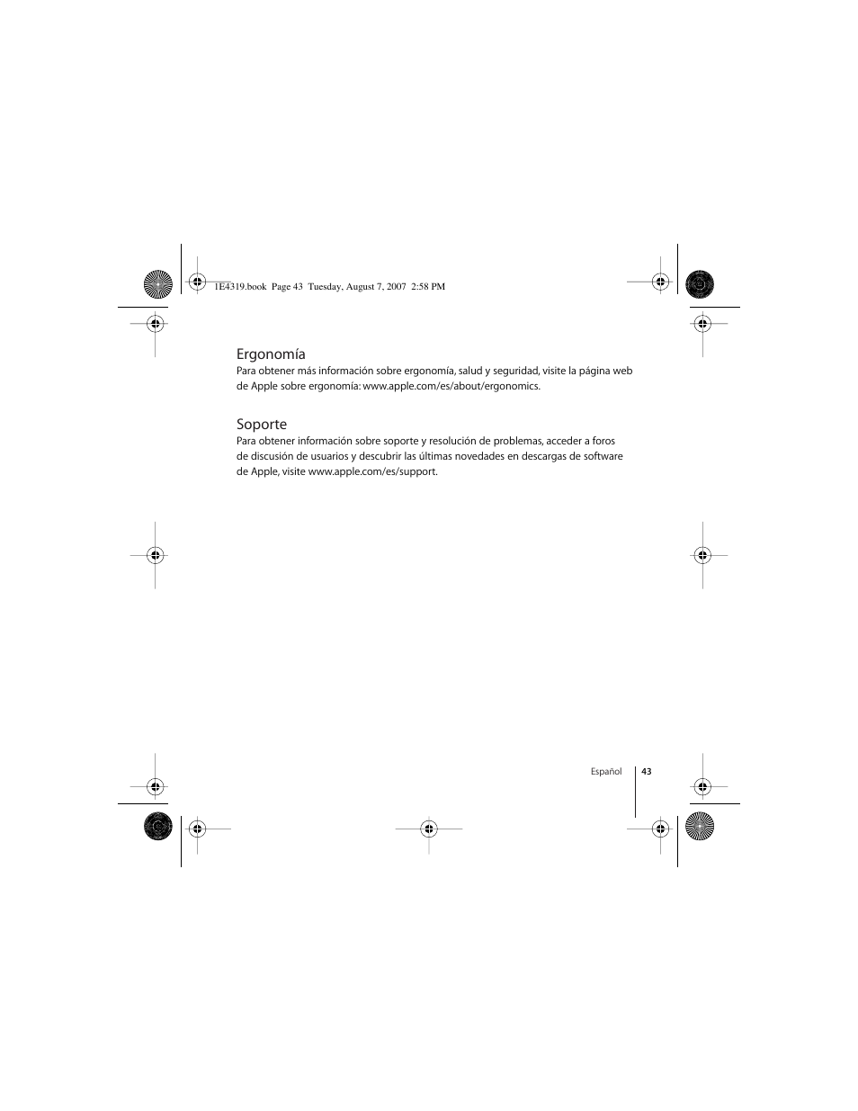 Ergonomía, Soporte | Apple Wireless Keyboard (2007) User Manual | Page 43 / 48
