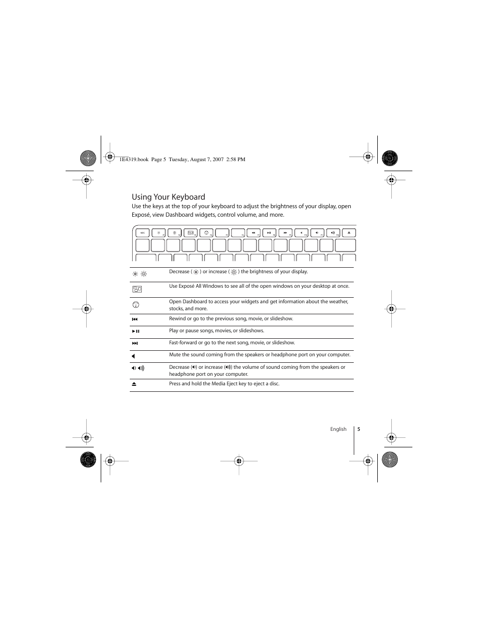 Using your keyboard | Apple Wireless Keyboard (2007) User Manual | Page 5 / 48