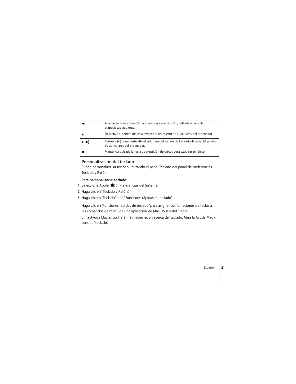 Personalización del teclado | Apple Keyboard (Aluminium; wired) User Manual | Page 21 / 50