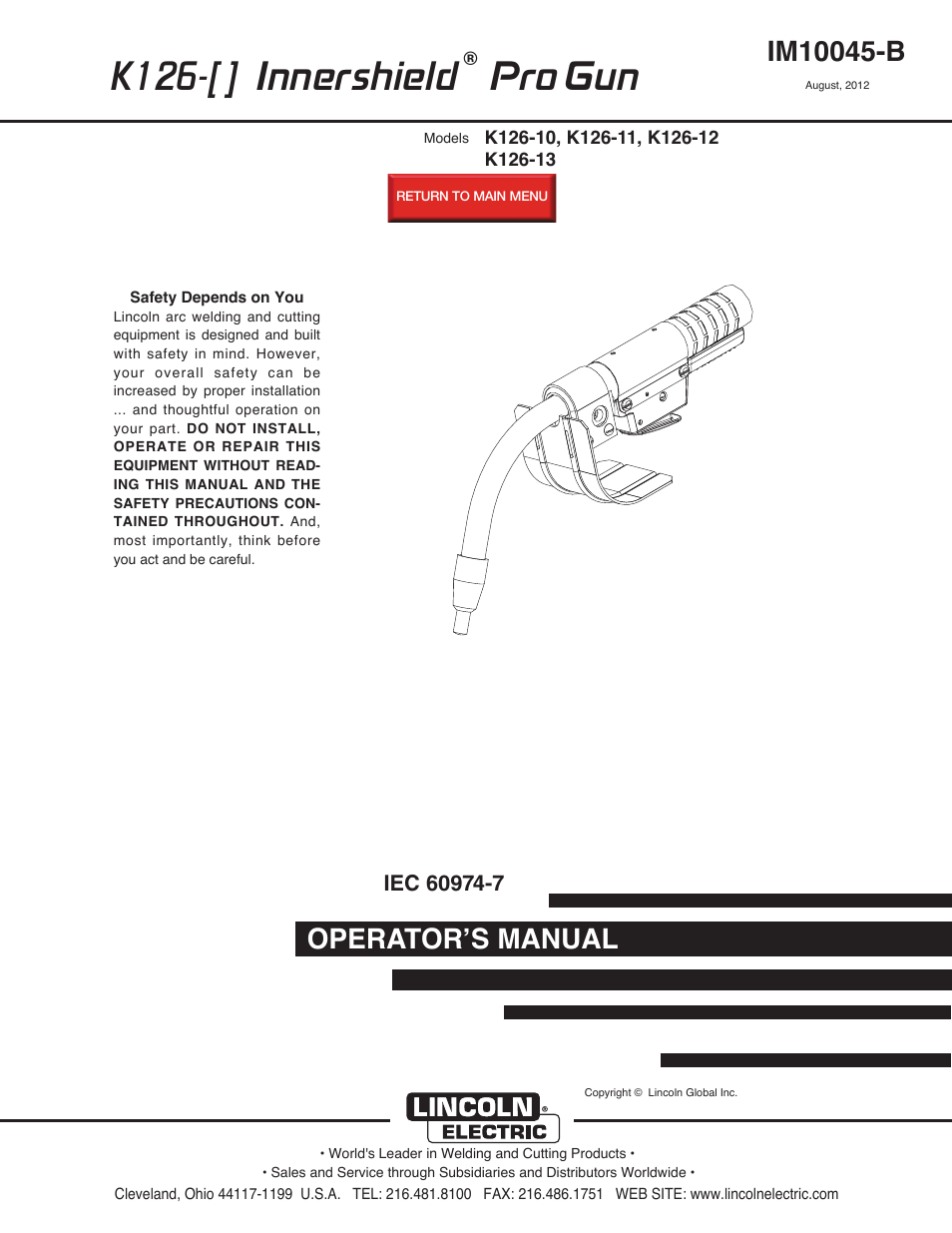 Lincoln Electric IM10045 Innershield Pro Gun K126-10,11,12 User Manual | 27 pages