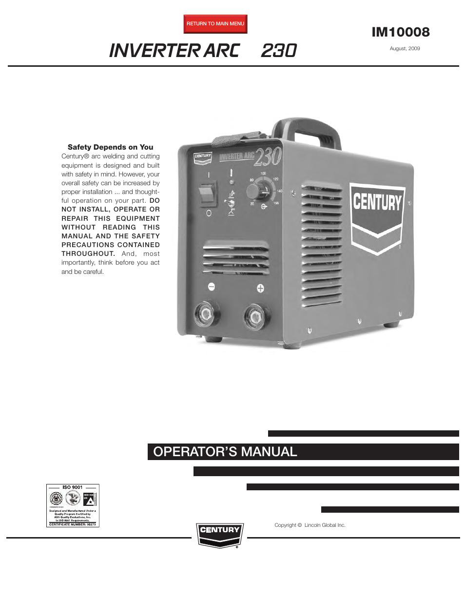 Lincoln Electric IM10008 INVERTER ARC 230 User Manual | 28 pages