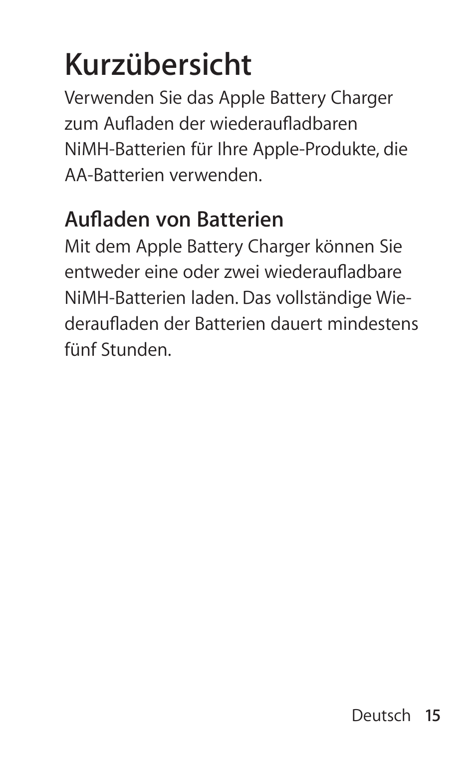 Kurzübersicht | Apple Battery Charger User Manual | Page 15 / 52