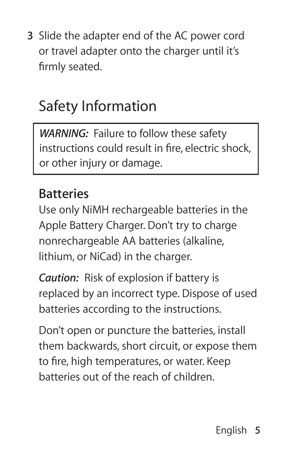 Safety information | Apple Battery Charger User Manual | Page 5 / 52