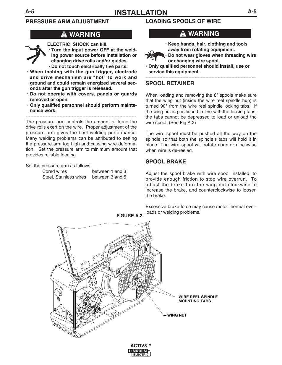 Installation, Warning | Lincoln Electric IM10085 ACTIV8 User Manual | Page 14 / 42