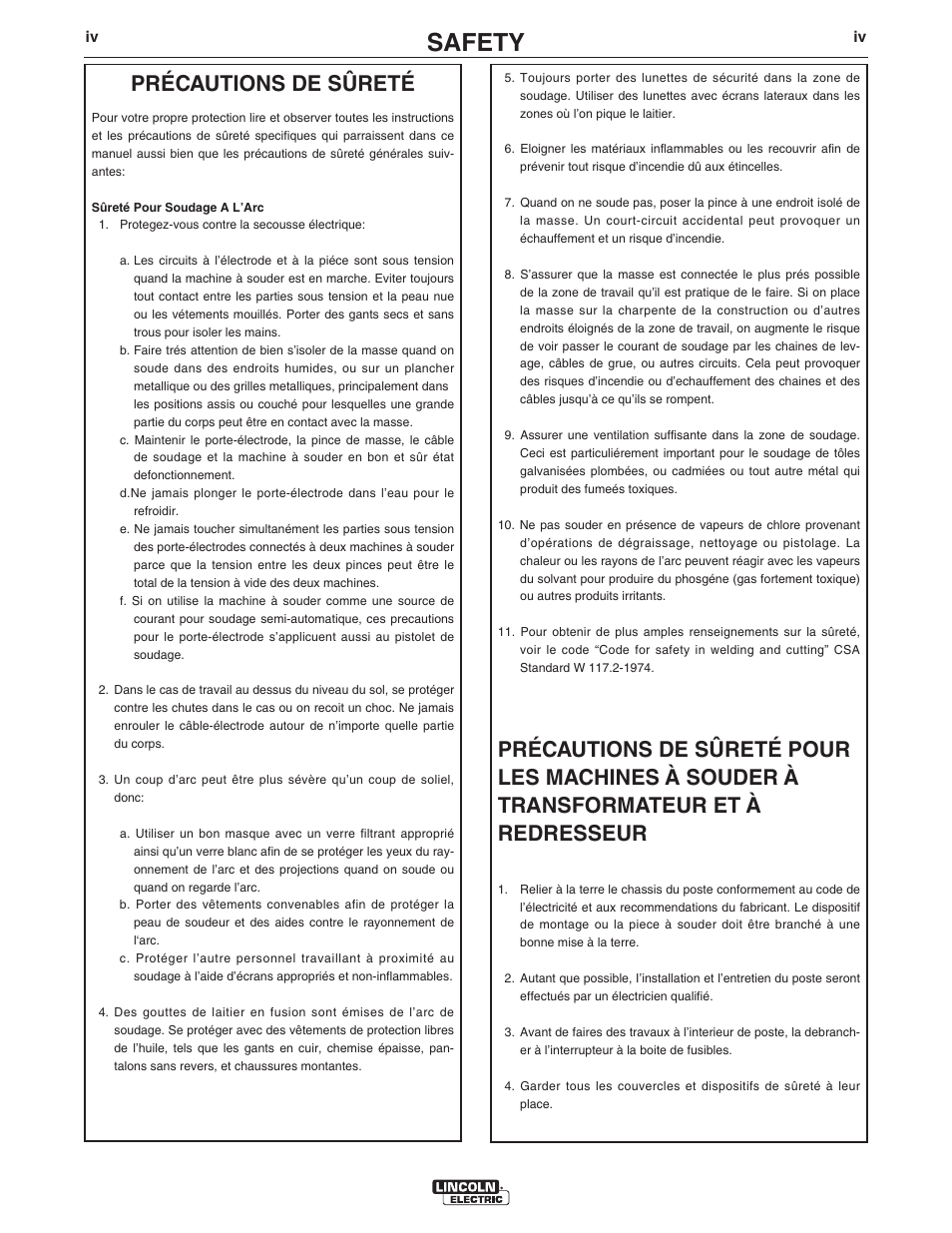 Safety, Précautions de sûreté | Lincoln Electric IM10085 ACTIV8 User Manual | Page 5 / 42