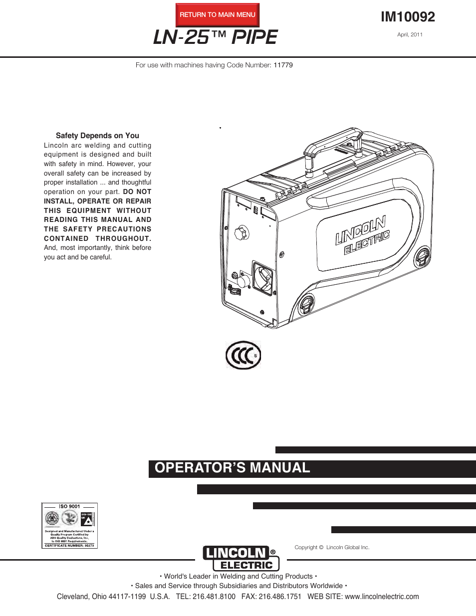 Lincoln Electric IM10092 LN-25 PIPE User Manual | 39 pages