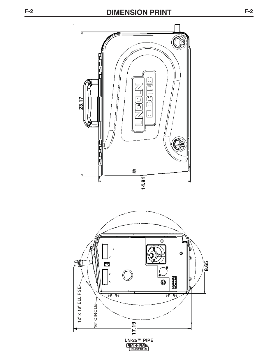 Dimension print | Lincoln Electric IM10092 LN-25 PIPE User Manual | Page 36 / 39