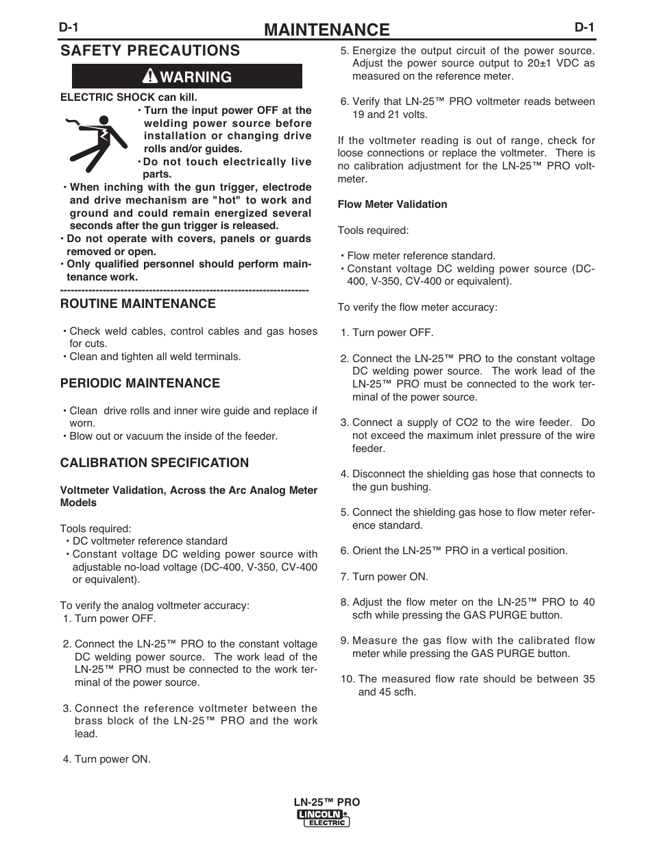 Maintenance, Warning safety precautions | Lincoln Electric IM10031 LN-25 PRO User Manual | Page 34 / 43