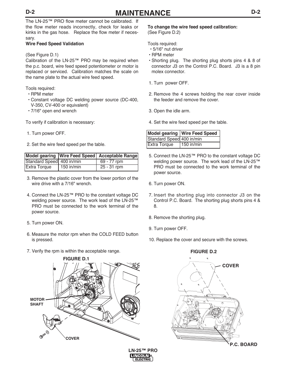 Maintenance | Lincoln Electric IM10031 LN-25 PRO User Manual | Page 35 / 43