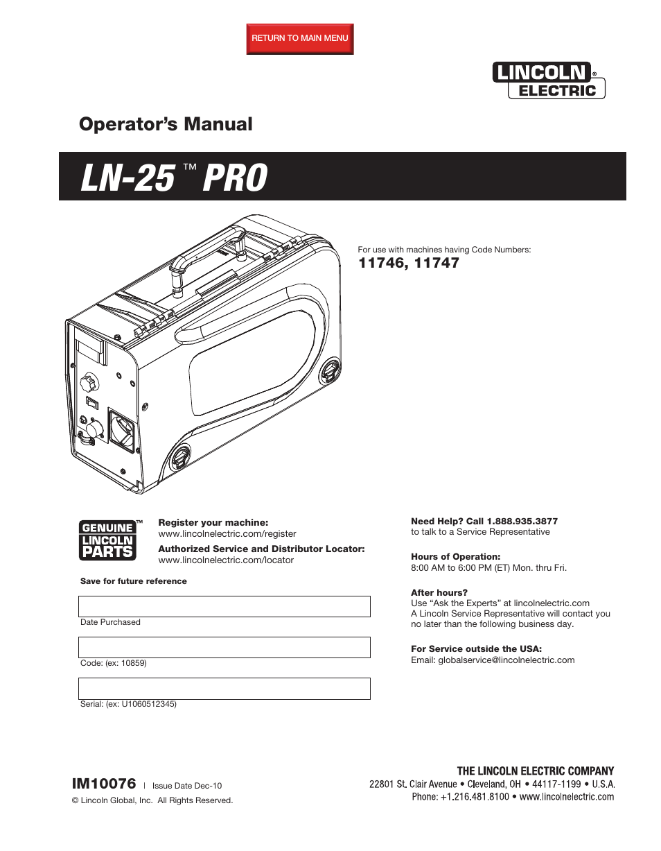 Lincoln Electric IM10076 LN-25 PRO User Manual | 64 pages