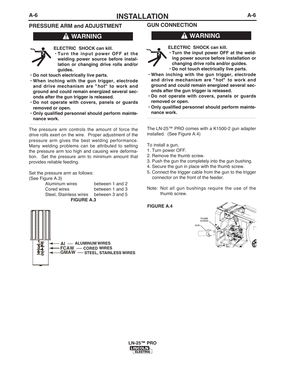 Installation, Warning | Lincoln Electric IM10076 LN-25 PRO User Manual | Page 15 / 64