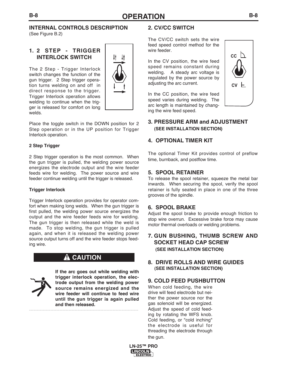 Operation, Caution | Lincoln Electric IM10076 LN-25 PRO User Manual | Page 26 / 64