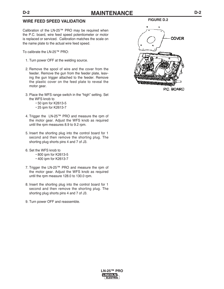 Maintenance | Lincoln Electric IM10076 LN-25 PRO User Manual | Page 33 / 64