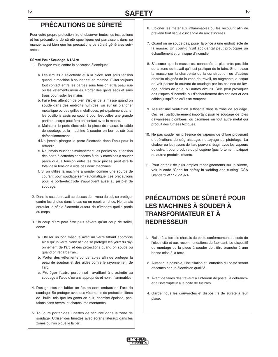 Safety, Précautions de sûreté | Lincoln Electric IM10076 LN-25 PRO User Manual | Page 5 / 64