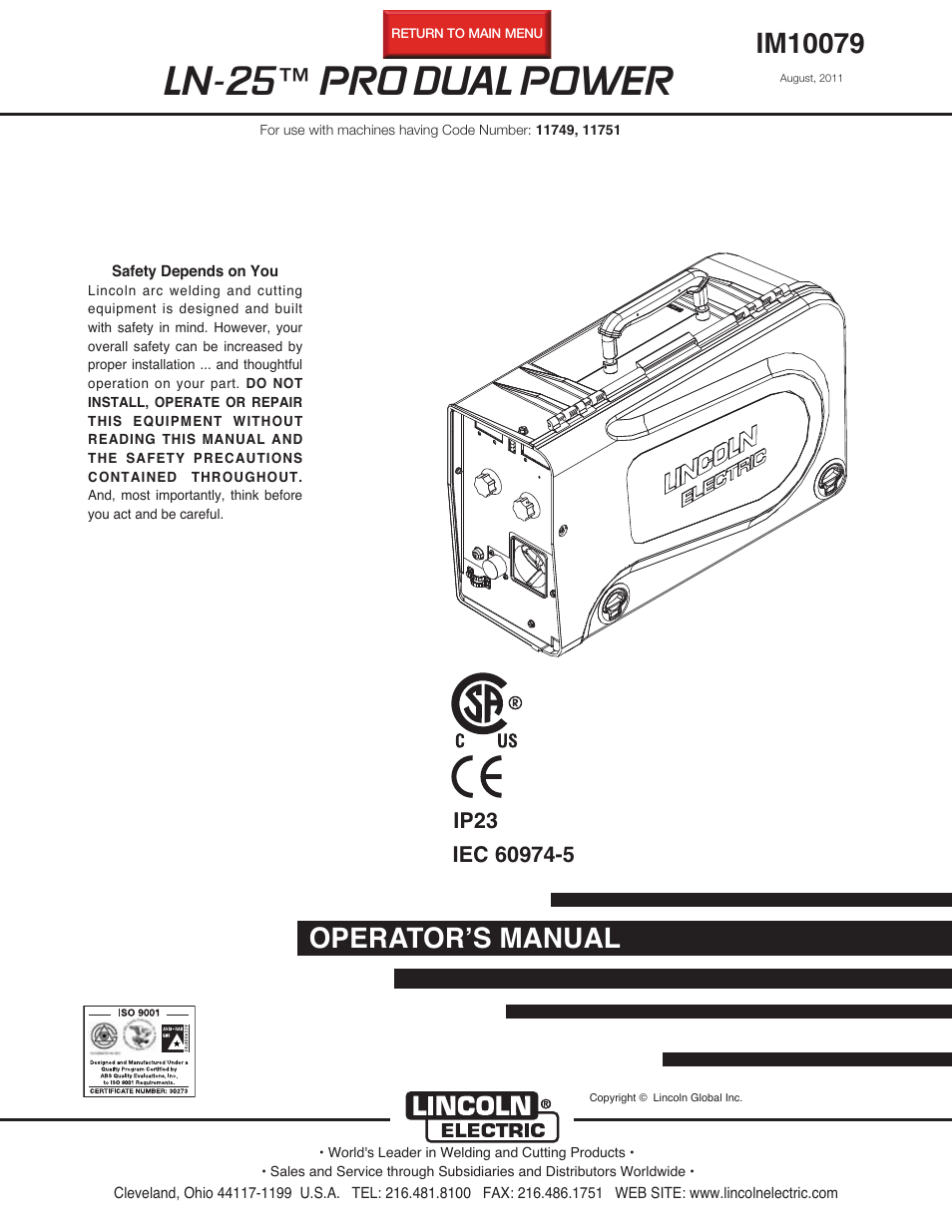 Lincoln Electric IM10079 LN-25 PRO DUAL POWER User Manual | 44 pages