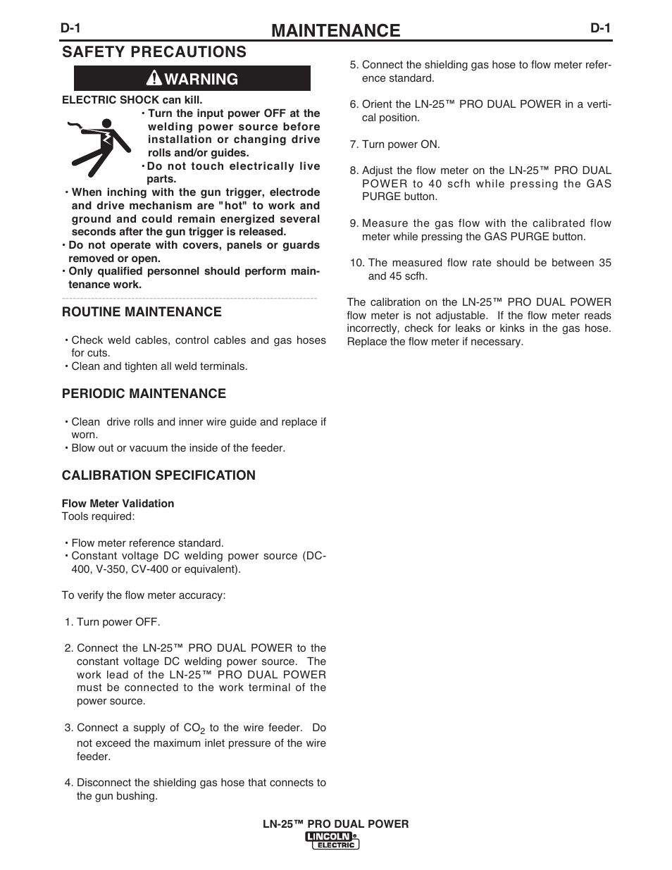 Maintenance, Warning safety precautions | Lincoln Electric IM10079 LN-25 PRO DUAL POWER User Manual | Page 35 / 44