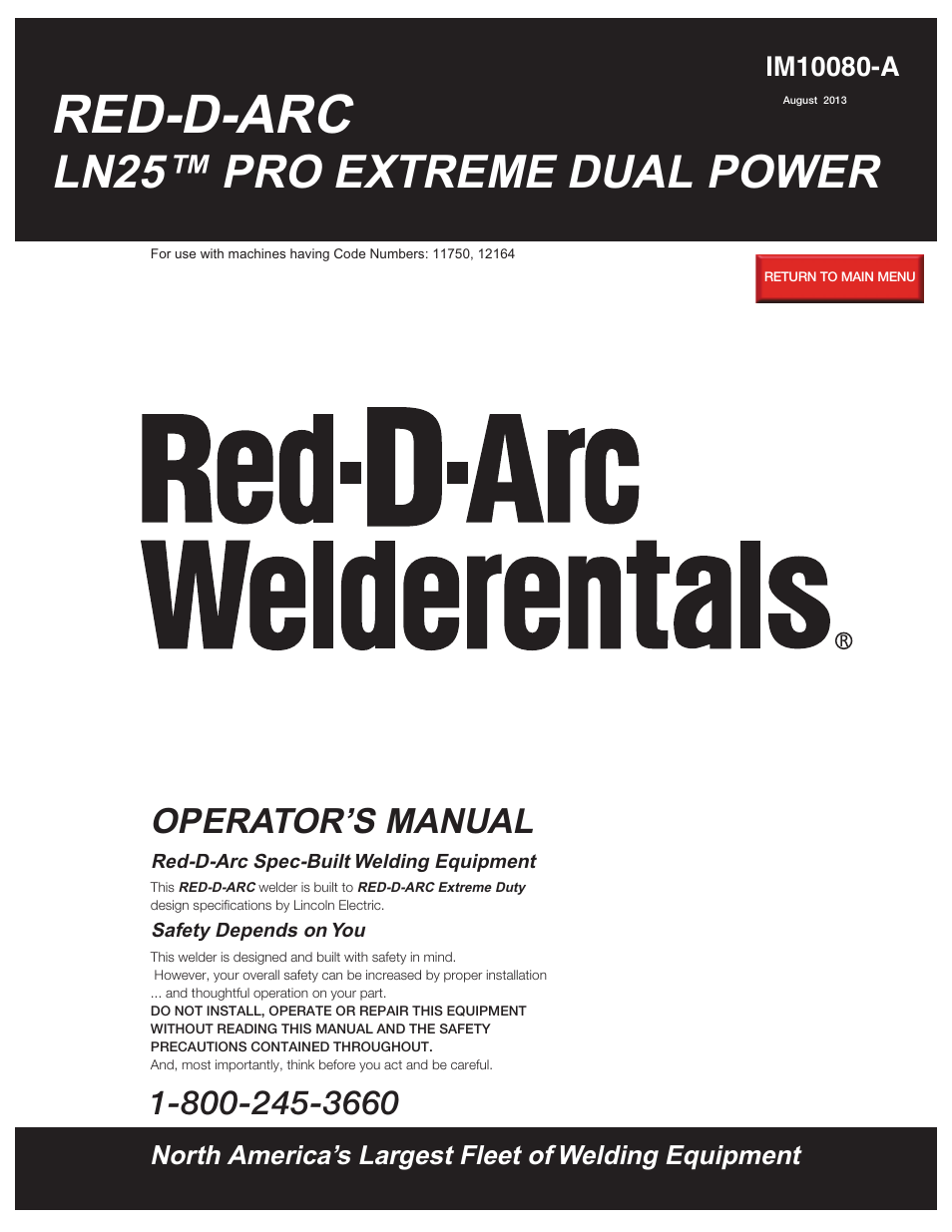 Lincoln Electric IM10080 RED-D-ARC LN-25 PRO EXTREME DUAL POWER User Manual | 68 pages