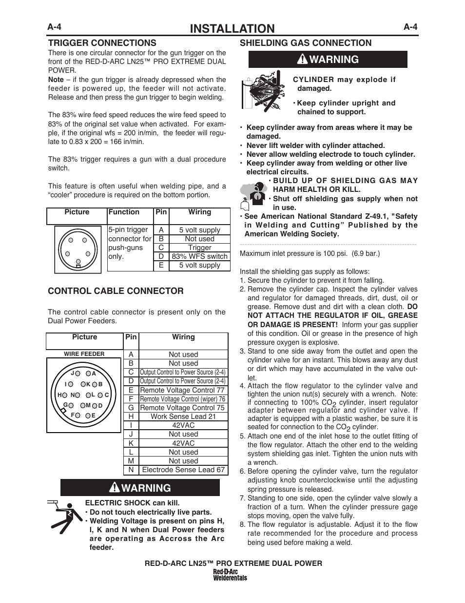 Installation, Warning | Lincoln Electric IM10080 RED-D-ARC LN-25 PRO EXTREME DUAL POWER User Manual | Page 13 / 68