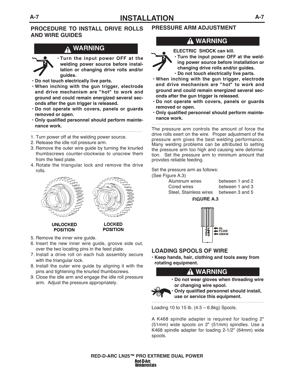 Installation, Warning | Lincoln Electric IM10080 RED-D-ARC LN-25 PRO EXTREME DUAL POWER User Manual | Page 16 / 68