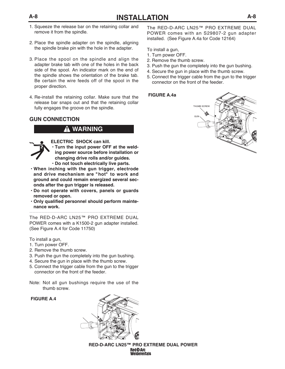 Installation, Warning | Lincoln Electric IM10080 RED-D-ARC LN-25 PRO EXTREME DUAL POWER User Manual | Page 17 / 68